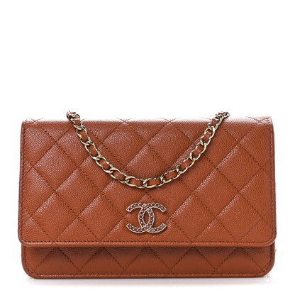 Chanel Shiny Caviar Quilted Strass Wallet On Chain WOC Light Brown 1 of 12