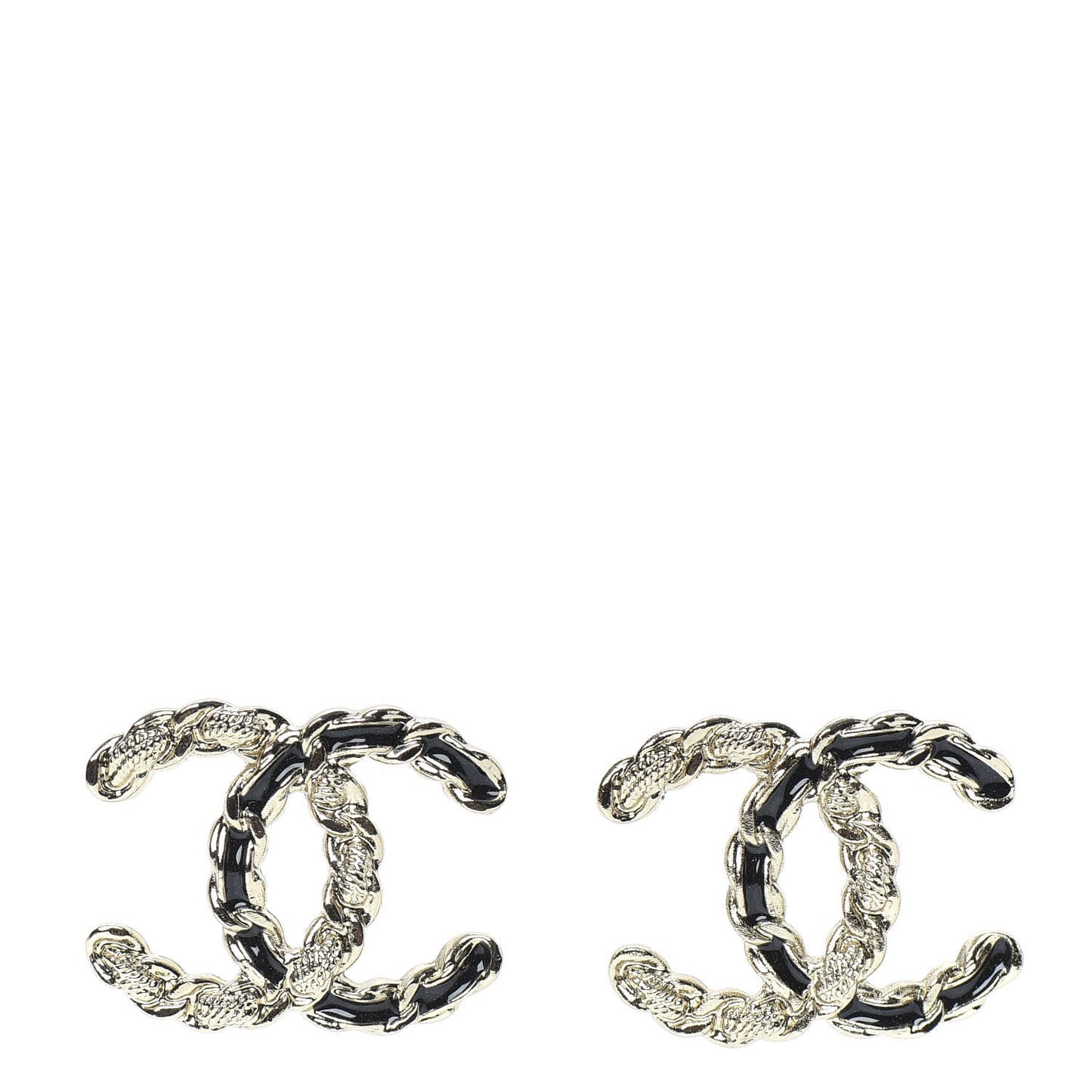 Enamel Metal Chain French New Wave CC Earrings Black Gold
