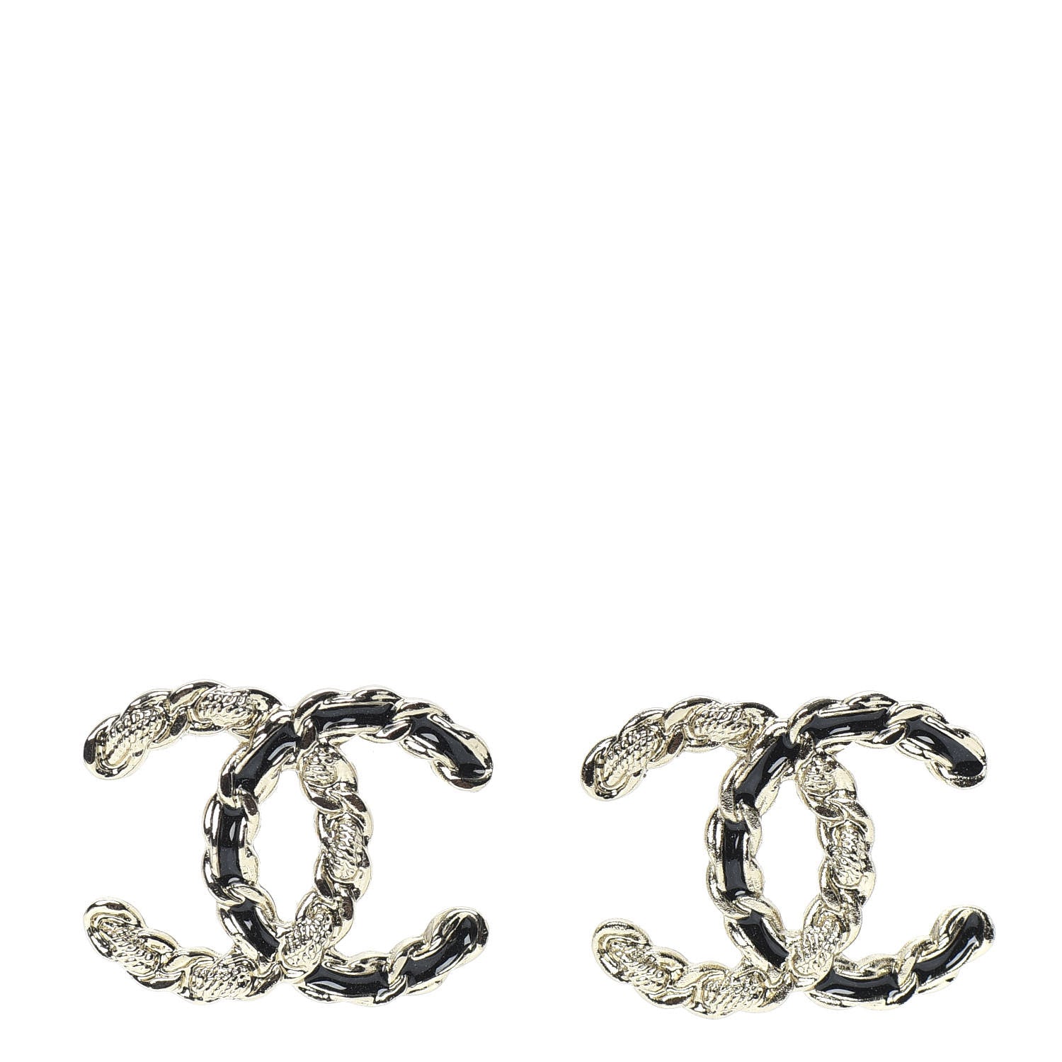 Chanel Enamel Metal Chain French New Wave CC Earrings Black Gold 1 of 5