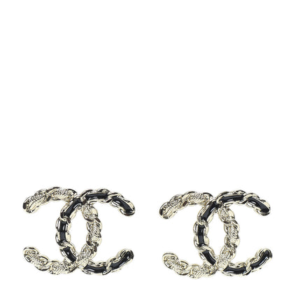 Chanel Enamel Metal Chain French New Wave CC Earrings Black Gold 1 of 5
