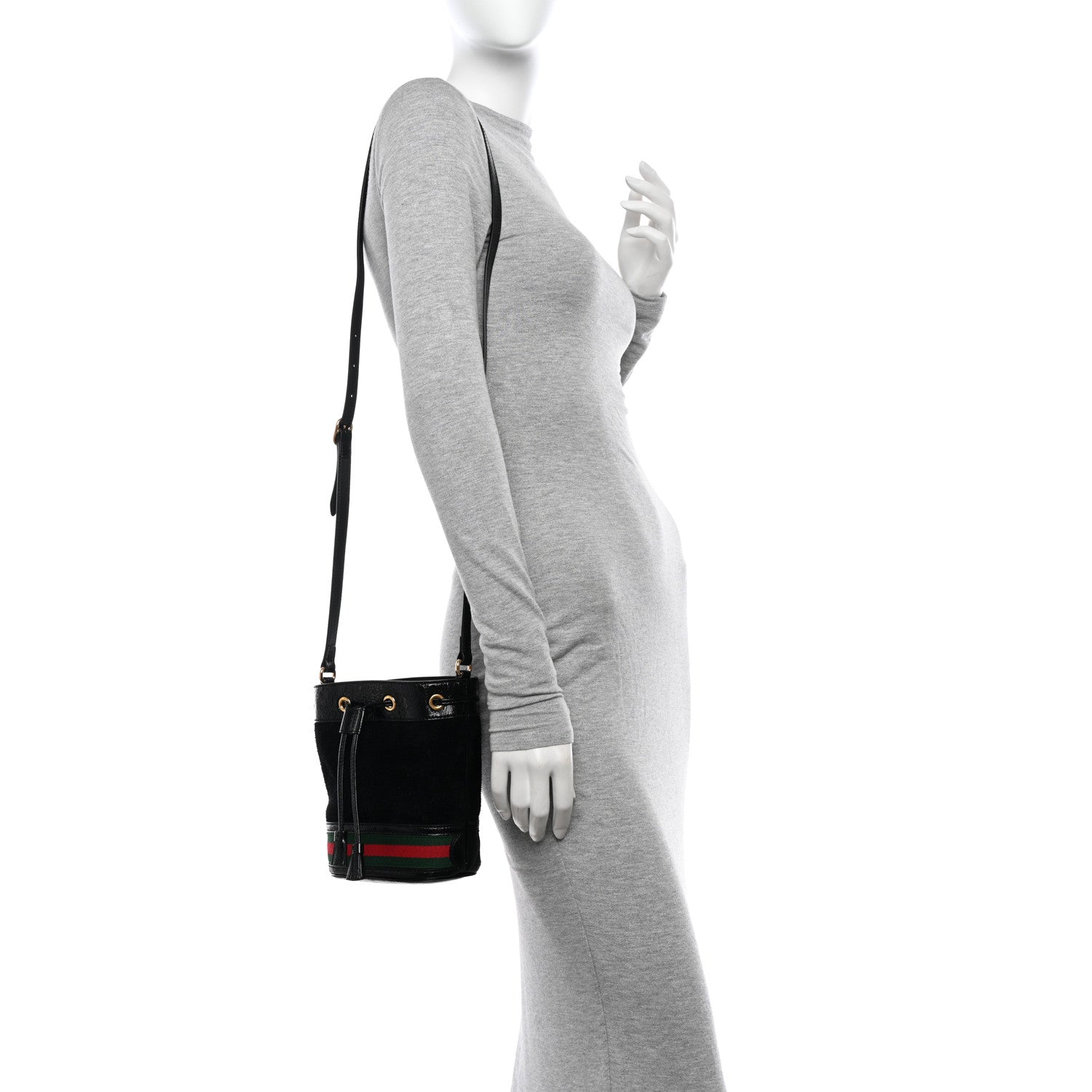 Gucci Suede Patent Web Mini Ophidia Bucket Bag Black 2 of 10