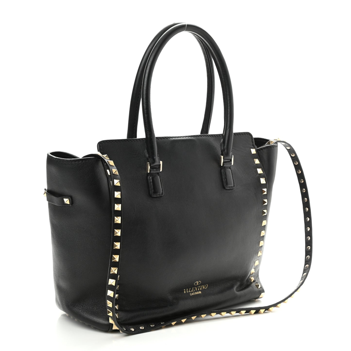 Vitello Rockstud Double Handle Tote Black