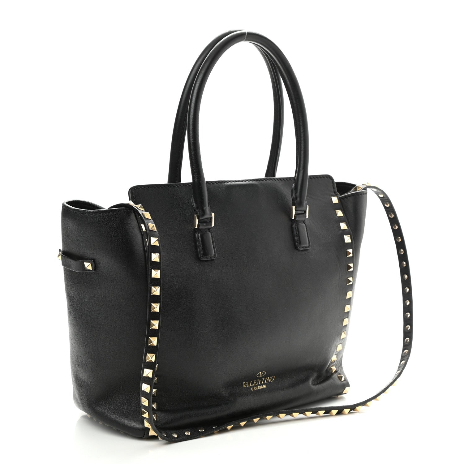 Valentino Garavani Vitello Rockstud Double Handle Tote Black 3 of 12