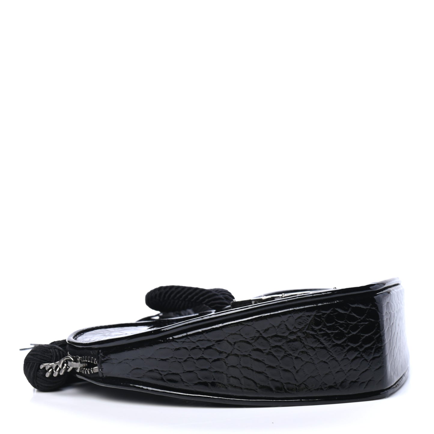 Patent Crocodile Embossed Sac Coeur Heart Shaped Clutch Black