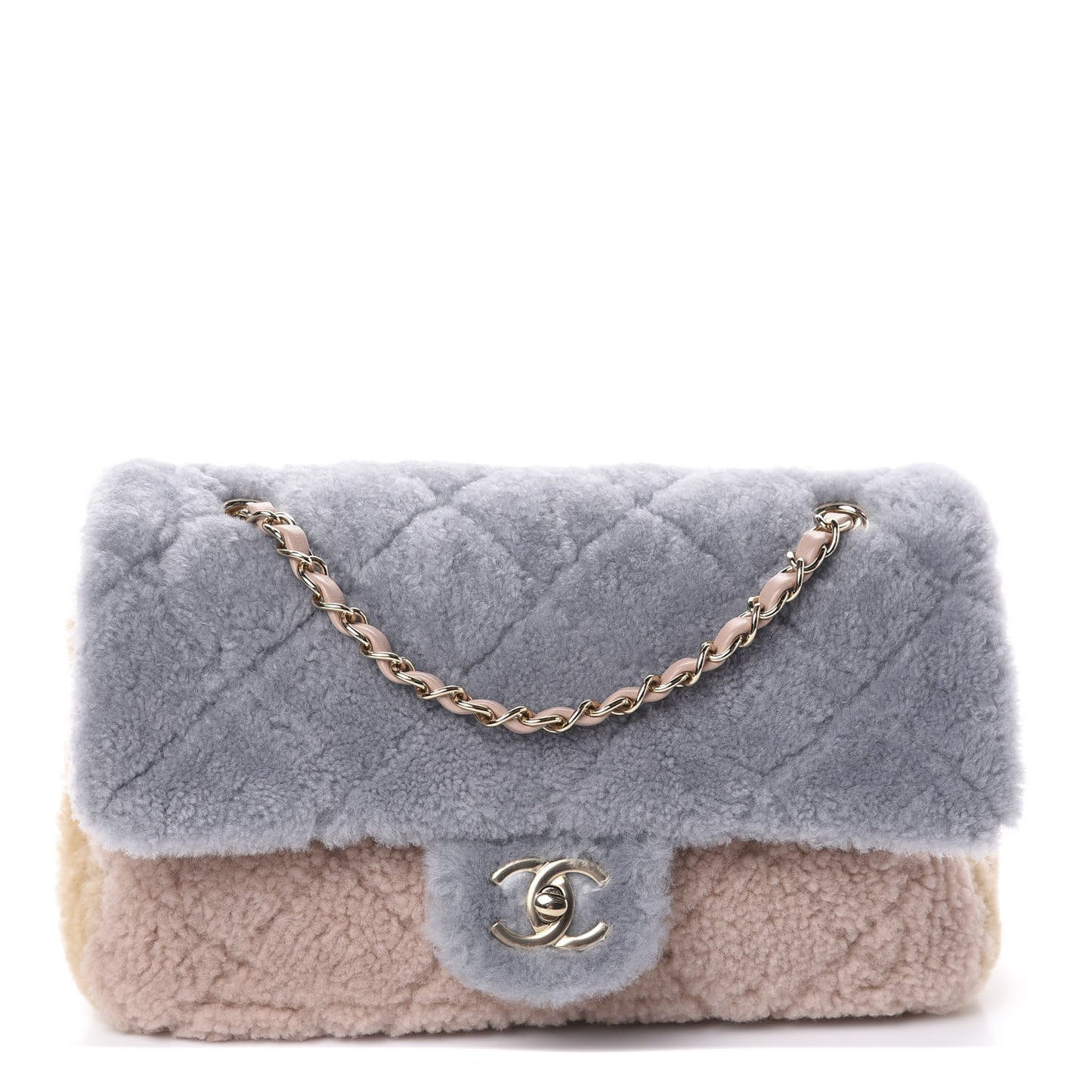 Shearling Sheepskin Single Flap Gray Pink Beige