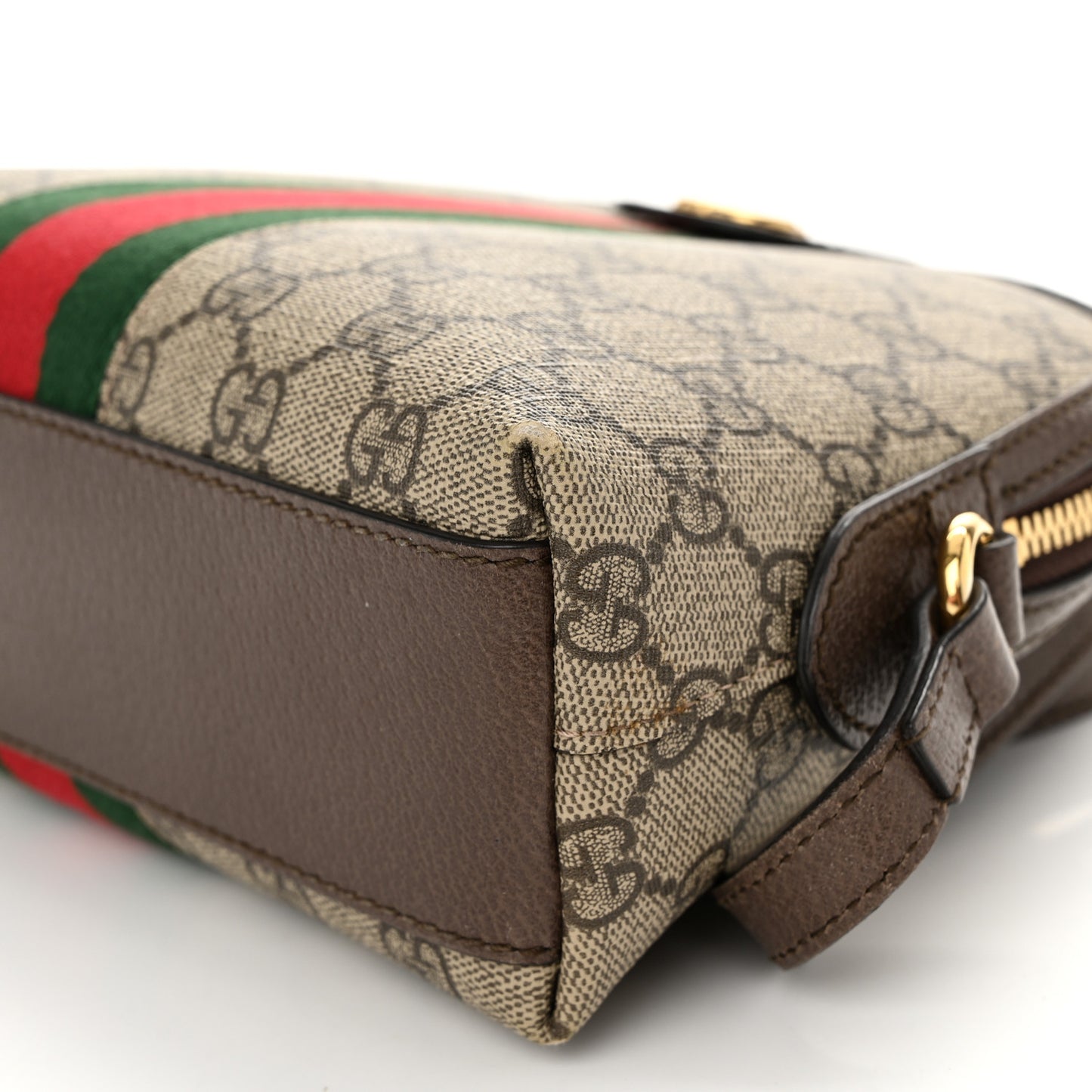 GG Supreme Monogram Textured Dollar Calfskin Web Small Ophidia Dome Shoulder Bag Beige Ebony New Acero