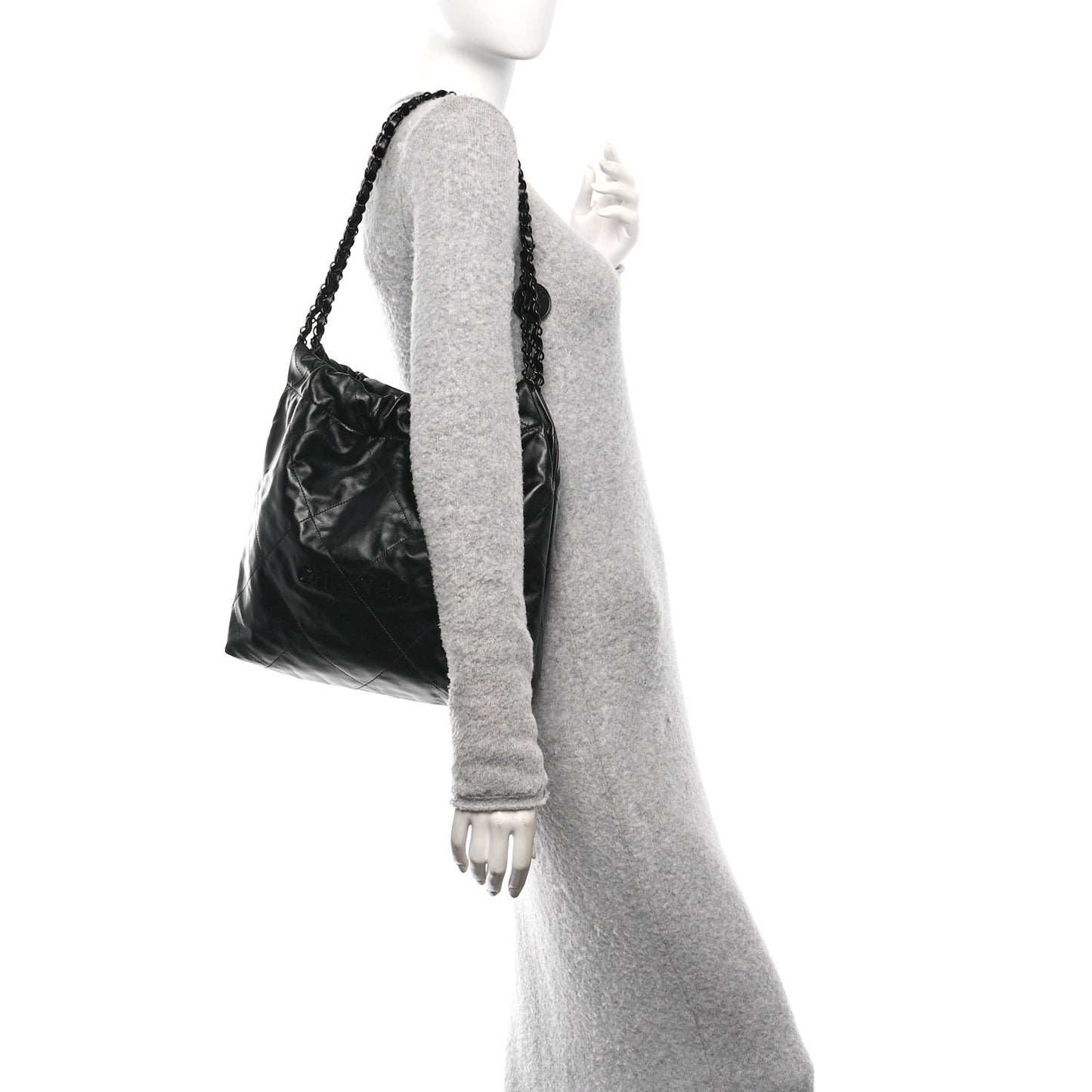 Shiny Calfskin Quilted Small Chanel 22 So Black