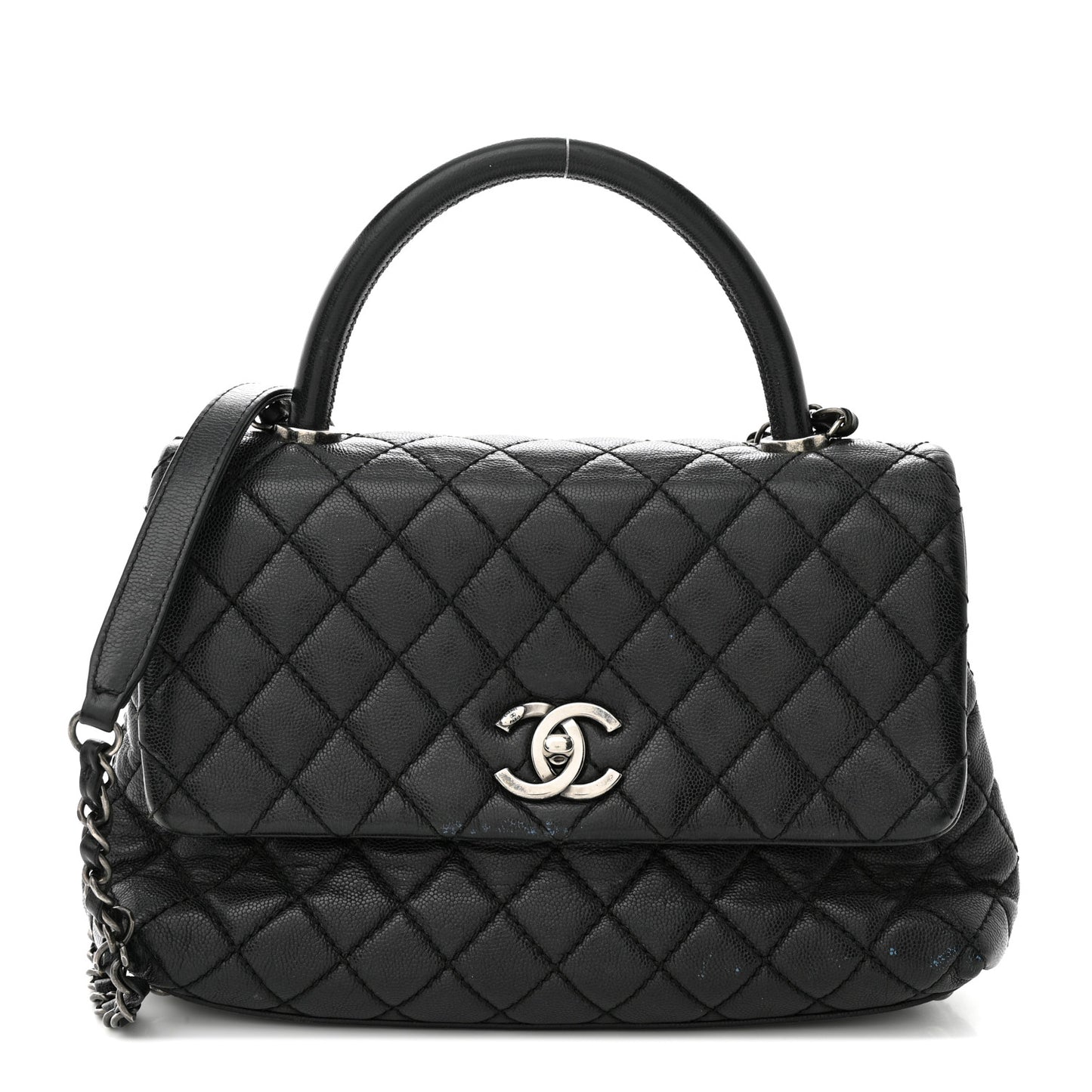 Caviar Quilted Small Coco Handle Flap Black