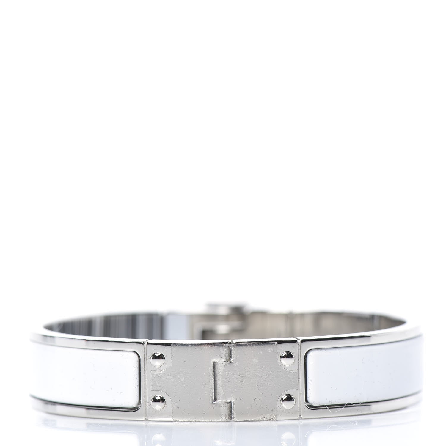 Hermes Enamel Charniere Uni Narrow Hinged Bracelet S White 3 of 6