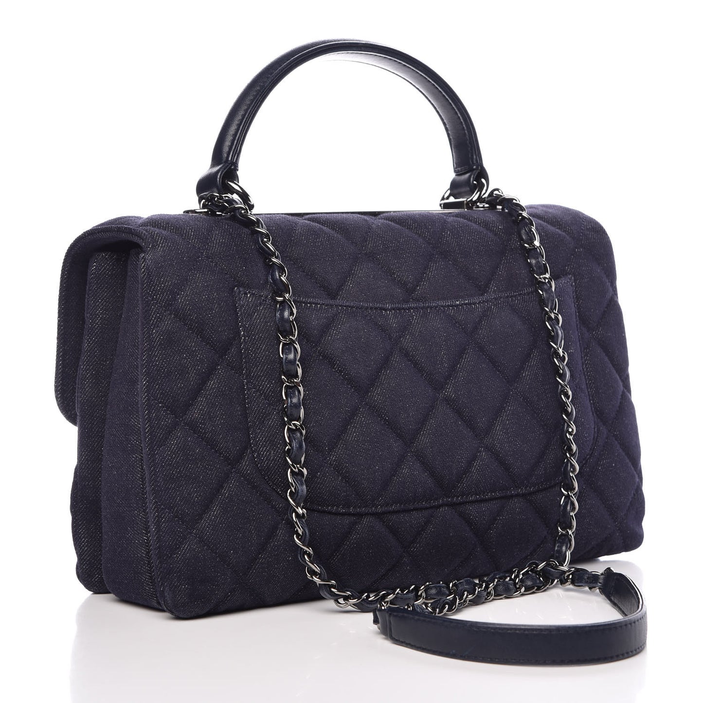 Denim Quilted Medium Trendy CC Flap Dual Handle Bag