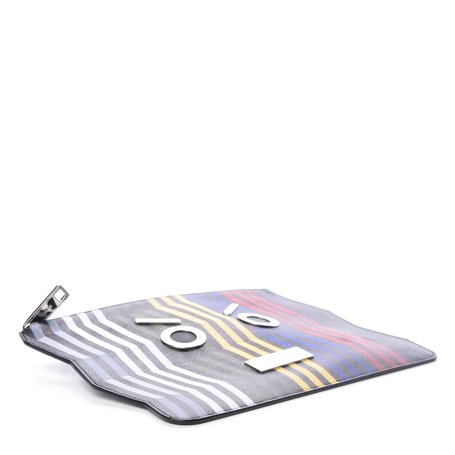 Fendi Vitello Elite Chevron No Words Faces Pouch Multicolor Black 4 of 11