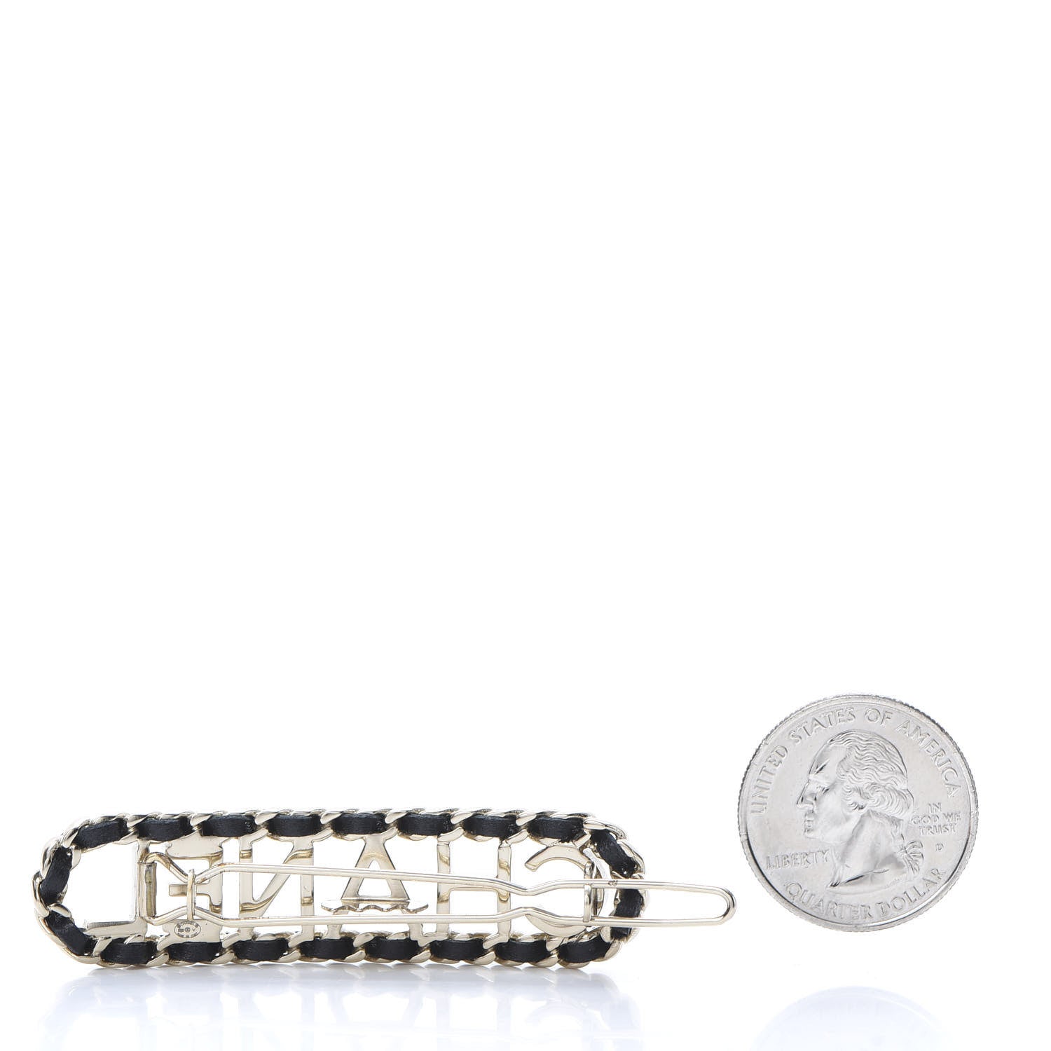 Chanel Metal Lambskin Vintage Allure Logo Hair Clip Black Gold 2 of 5