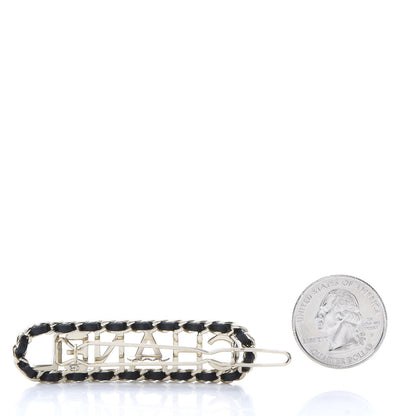 Chanel Metal Lambskin Vintage Allure Logo Hair Clip Black Gold 2 of 5