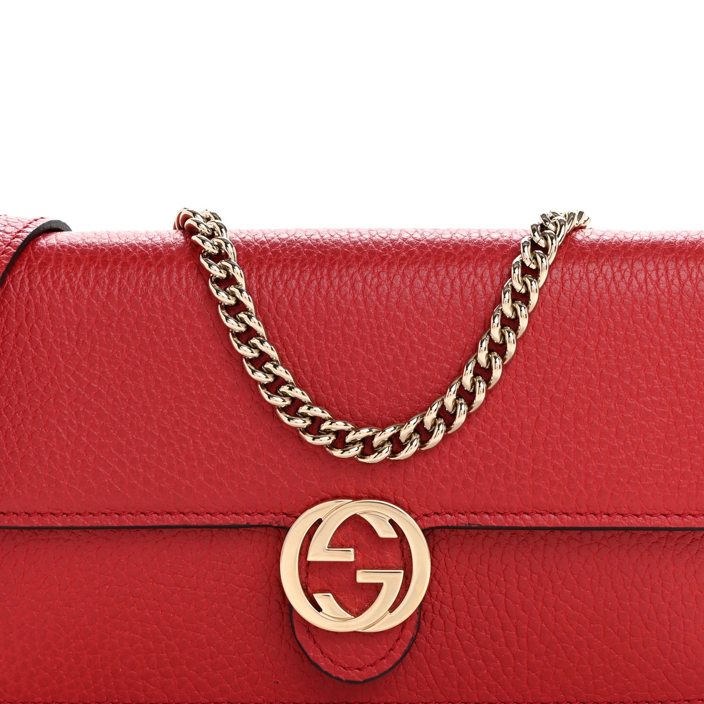 Dollar Calfskin Interlocking G Chain Wallet Red