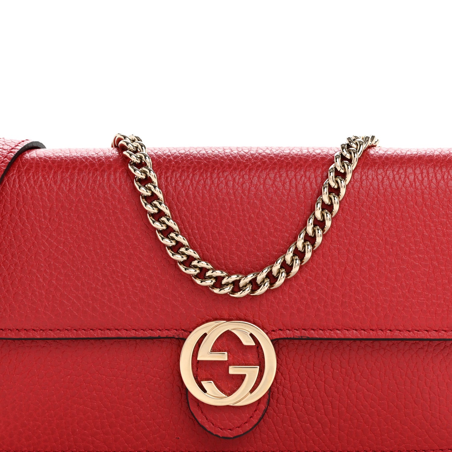 Gucci Dollar Calfskin Interlocking G Chain Wallet Red 8 of 13