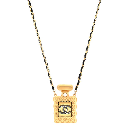 Chanel Lambskin Crystal Pearl Perfume Bottle CC Necklace Gold 1 of 5