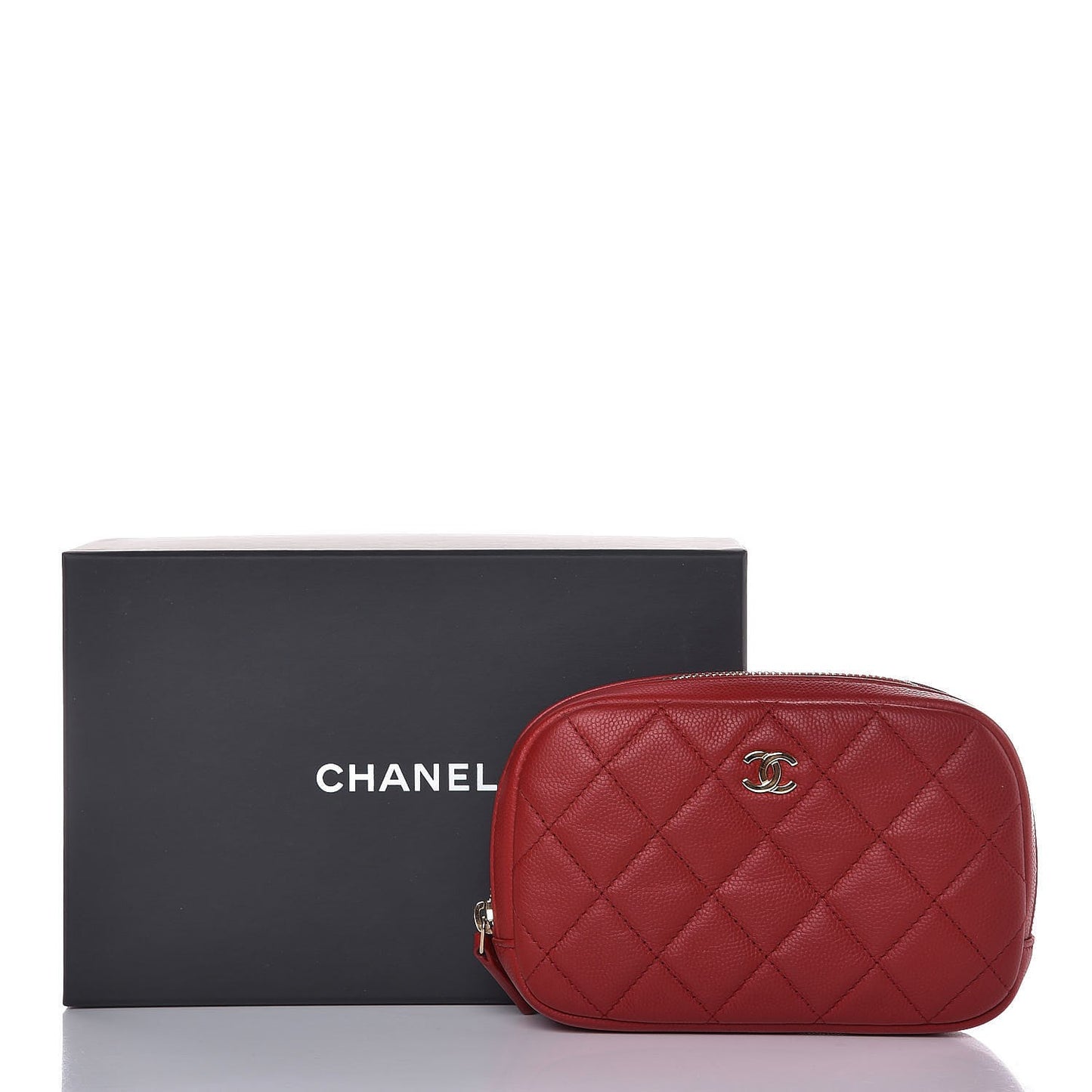 Caviar Quilted Small Curvy Pouch Cosmetic Case Dark Red