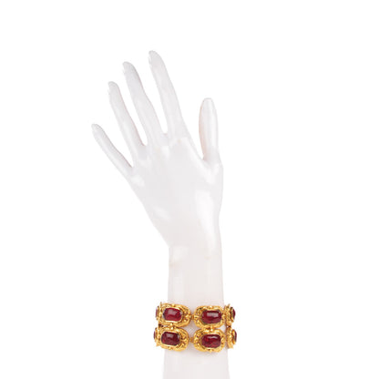 Chanel Gripoix Poured Glass CC Bracelet Red Gold 2 of 5