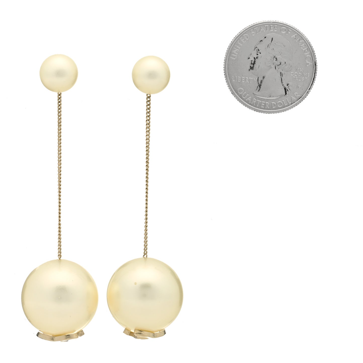 Pearl CC Chain Drop Earrings Gold