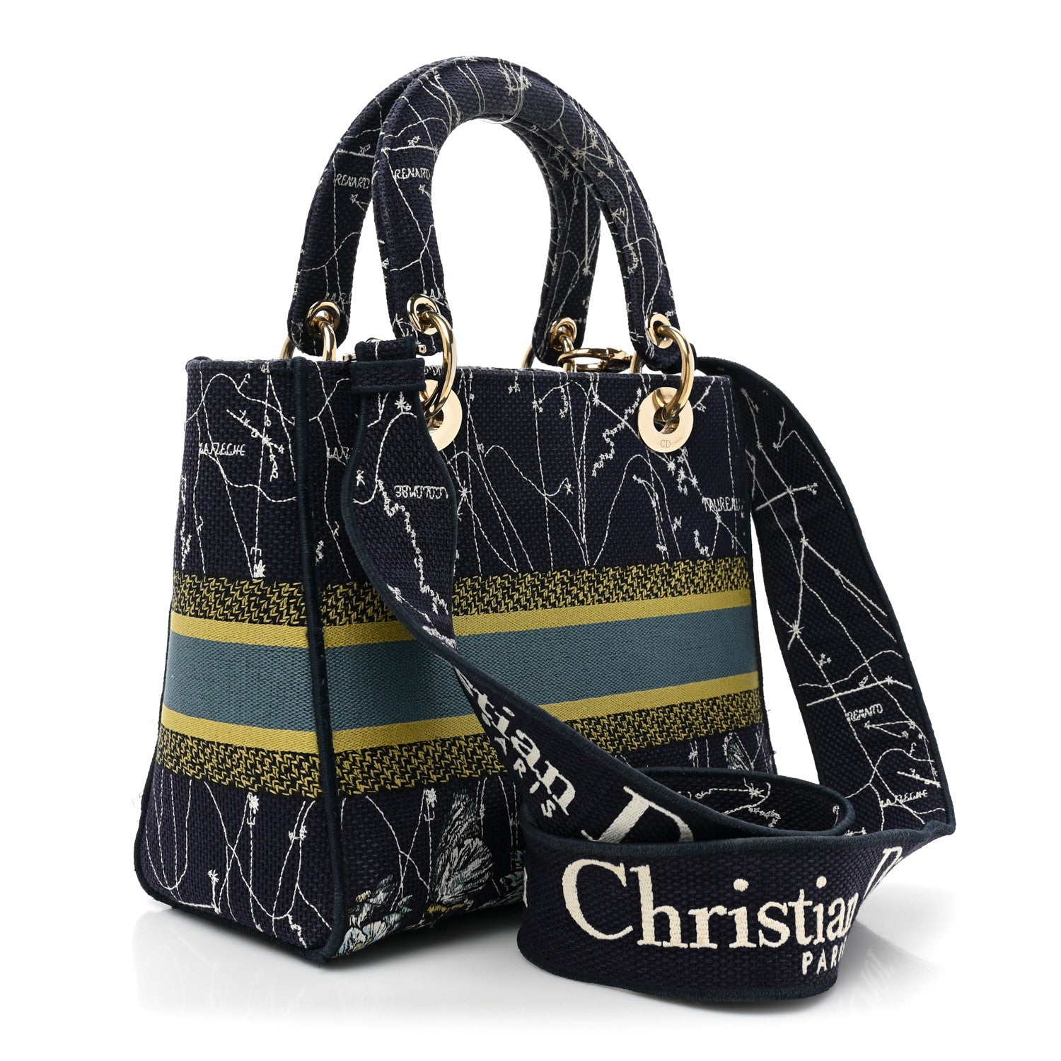 Christian Dior Canvas Embroidered Zodiac Medium Lady D-Lite Blue Multicolor 3 of 10