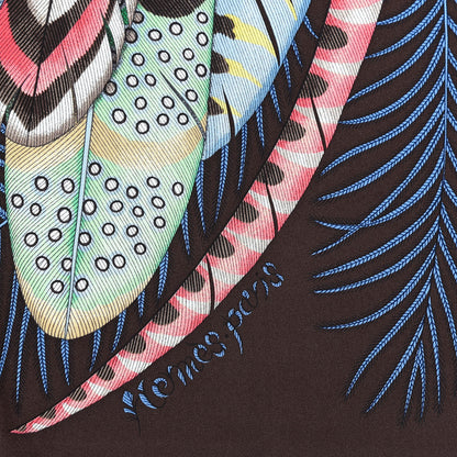 Hermes Silk Plumes En Fete Scarf 90 Marron Rose Vif Vert 4 of 6