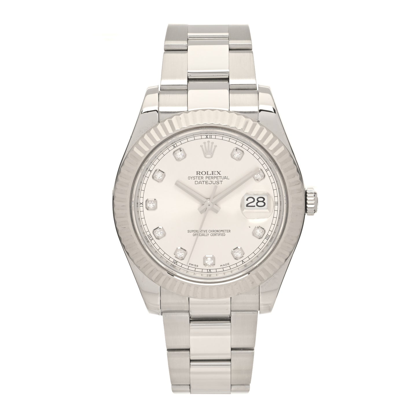 Stainless Steel 18K White Gold Diamond 41mm Oyster Perpetual Datejust Watch Silver 116334
