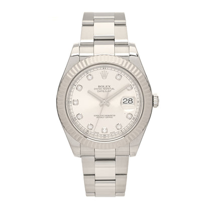 Rolex Stainless Steel 18K White Gold Diamond 41mm Oyster Perpetual Datejust Watch Silver 116334 1 of 4
