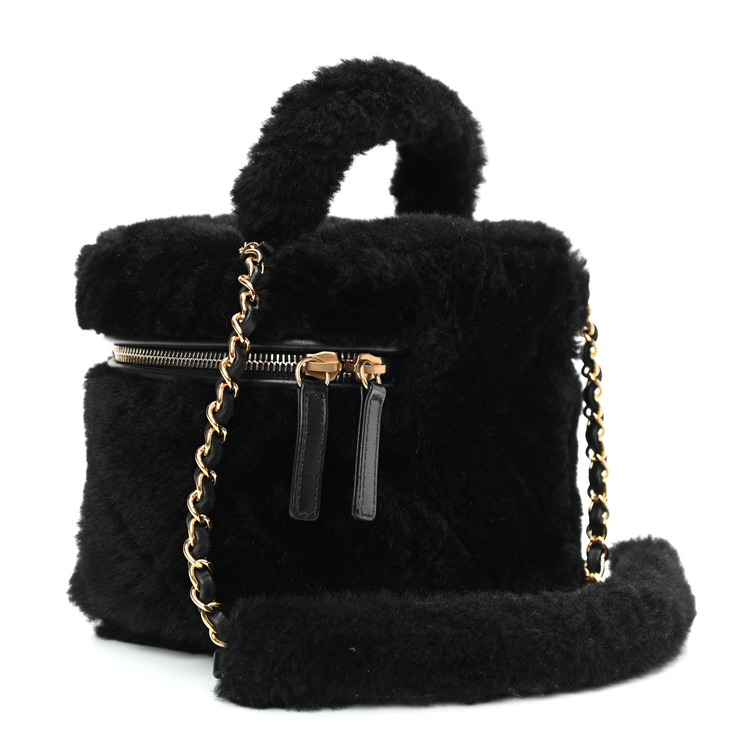 Chanel Shearling Lambskin Quilted Small Vanity Case Black 2 of 8