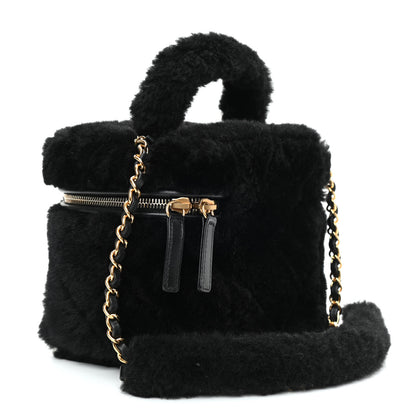 Chanel Shearling Lambskin Quilted Small Vanity Case Black 2 of 8