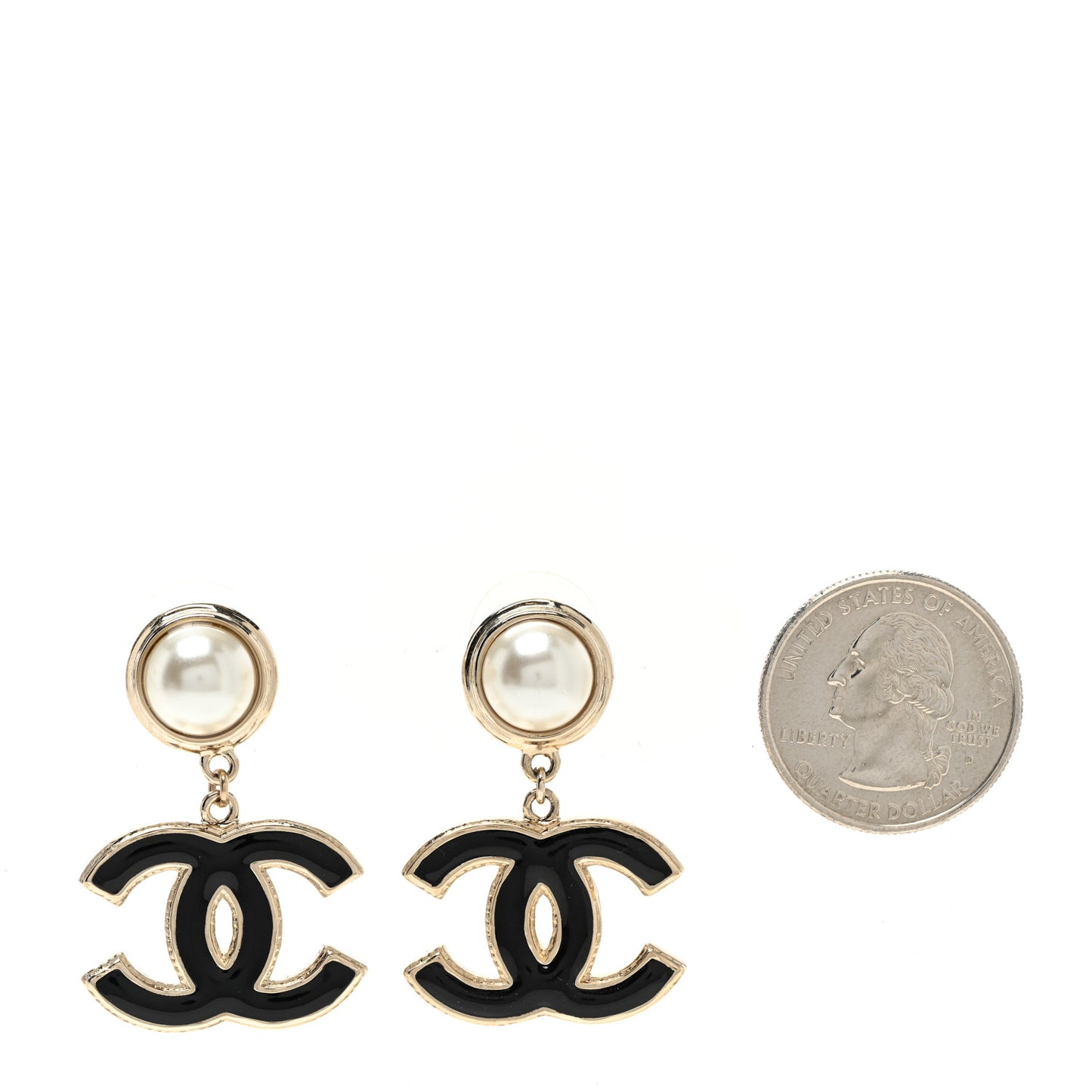 Pearl Enamel CC Drop Earrings Black
