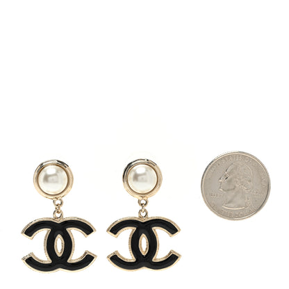 Chanel Pearl Enamel CC Drop Earrings Black 2 of 5