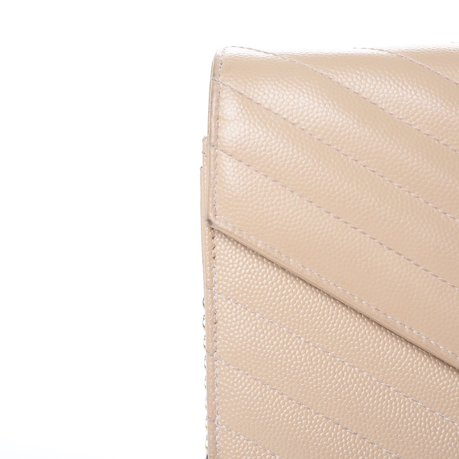 Saint Laurent Grain De Poudre Matelasse Chevron Monogram Chain Wallet Deep Beige 13 of 18