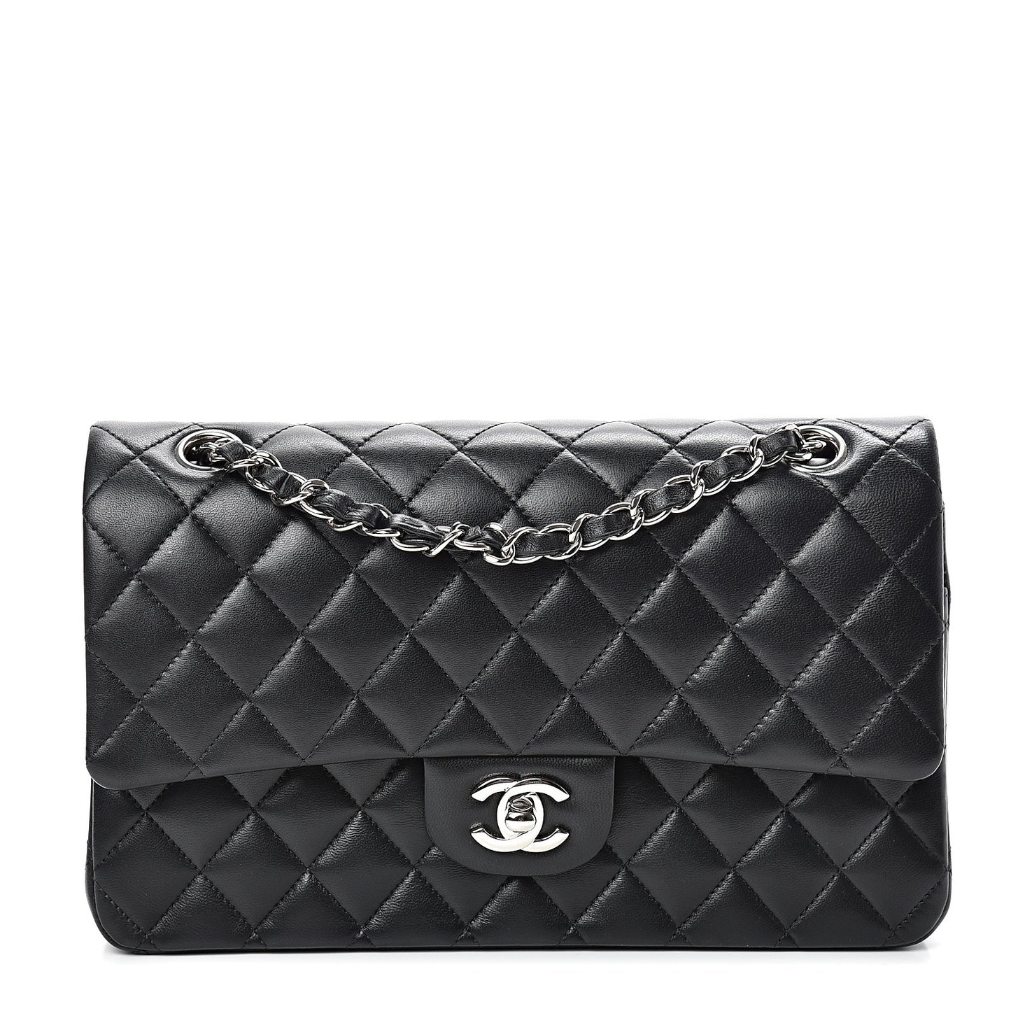 Lambskin Quilted Medium Double Flap Black