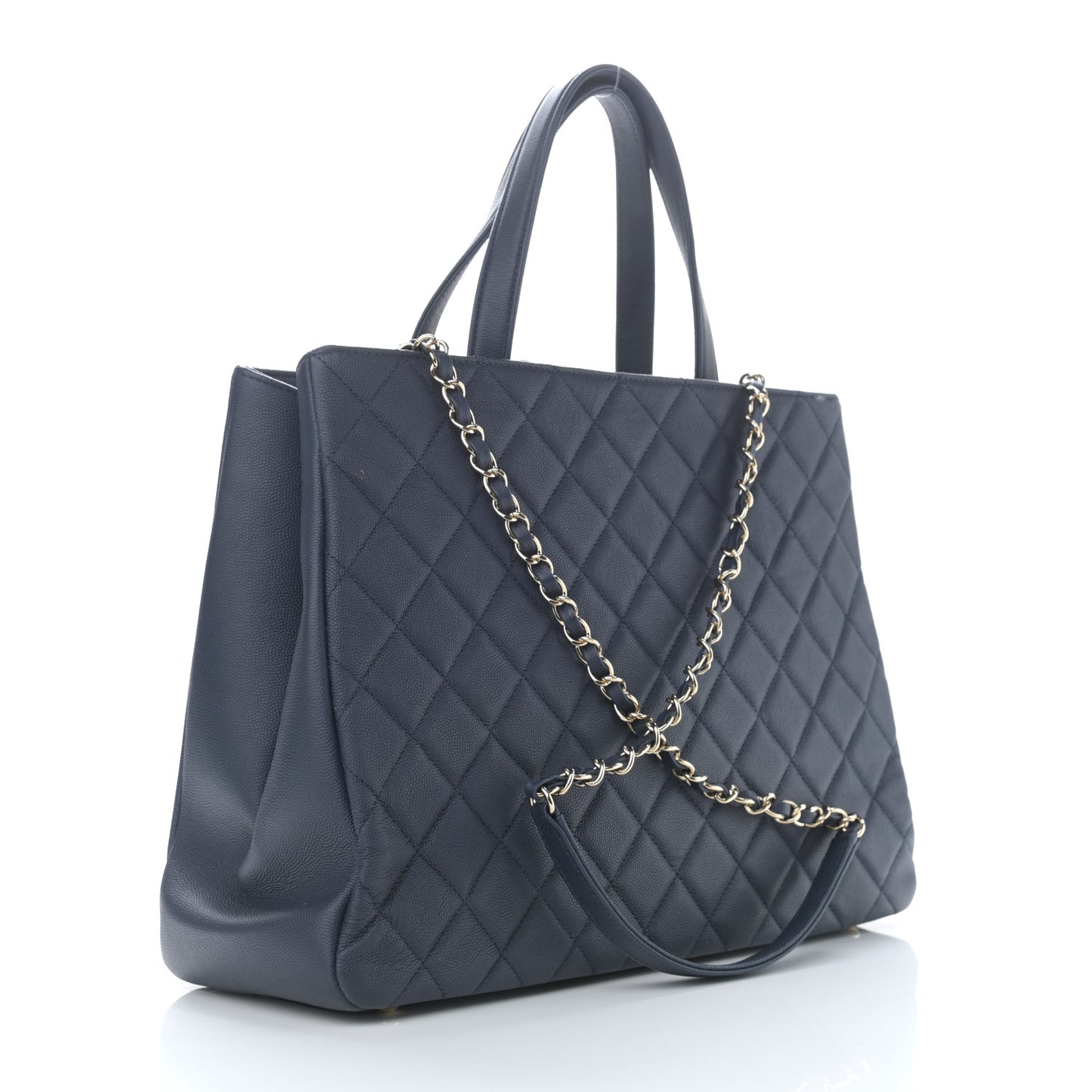 Caviar Quilted Large Business Affinity Shopping Bag Navy