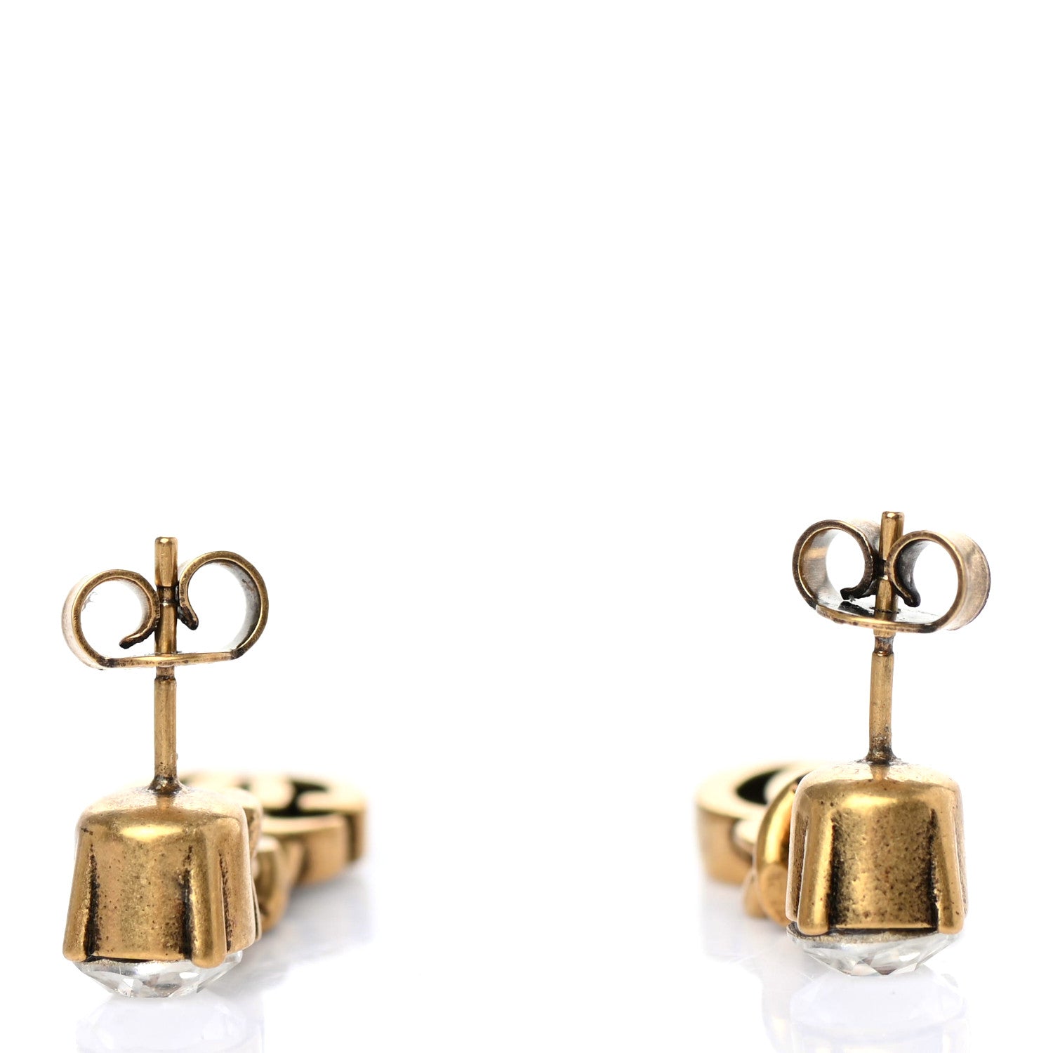 Gucci Metal Crystal Double G Chain Drop Earrings Aged Gold 3 of 4