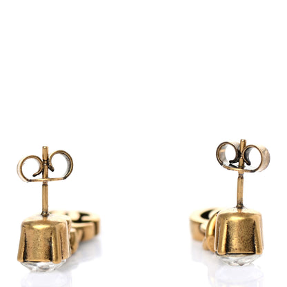 Gucci Metal Crystal Double G Chain Drop Earrings Aged Gold 3 of 4