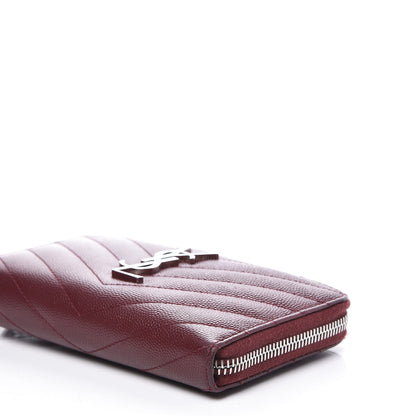 Saint Laurent Grain De Poudre Matelasse Chevron Monogram Zip Around Wallet Palissandre 6 of 8