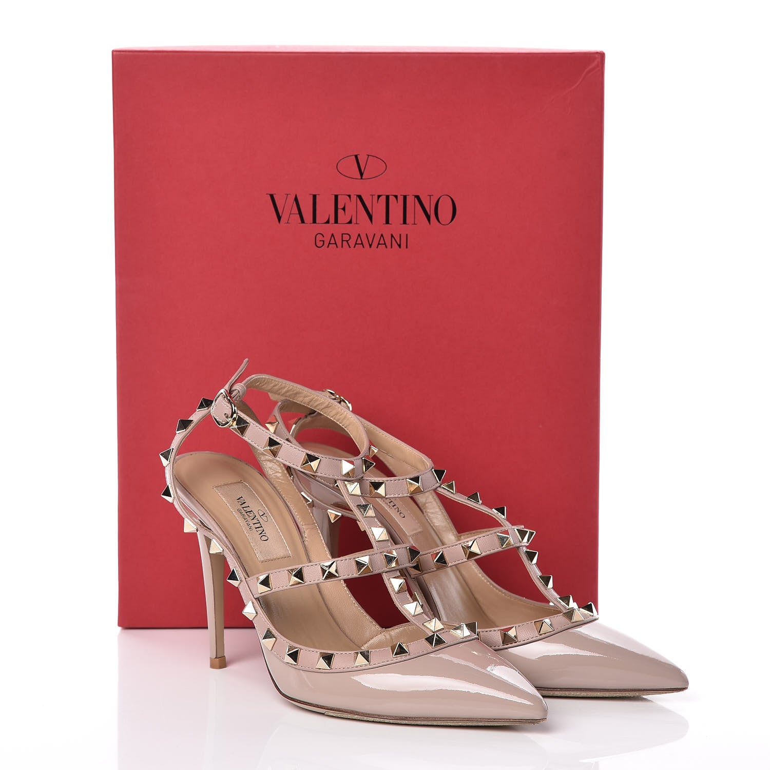 Valentino Garavani Patent Nappa Rockstud Ankle Strap 100mm Pumps 37 Poudre 11 of 11