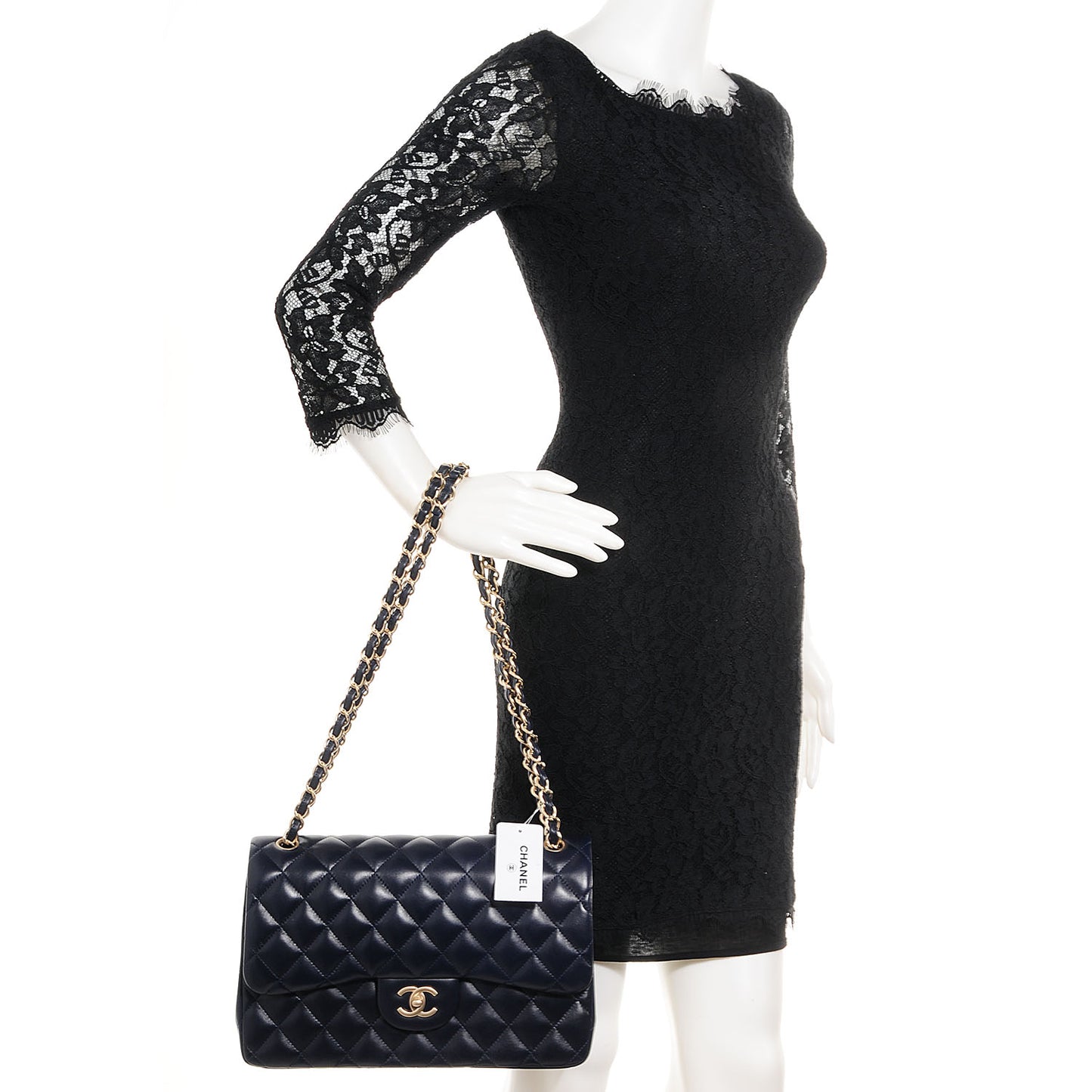 Lambskin Jumbo Double Flap Navy Blue