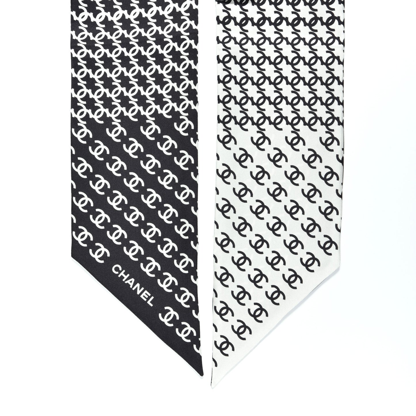 Silk Twill Houndstooth Slim Bandeau Scarf Black Ecru