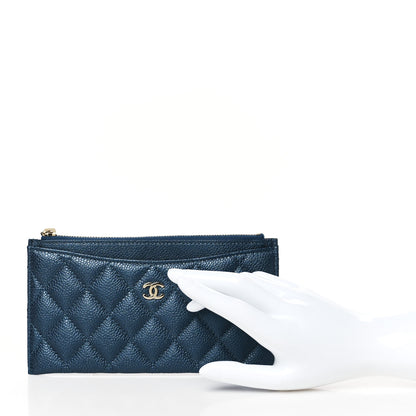 Chanel Iridescent Caviar Quilted Classic Zip Pouch Navy 2 of 8