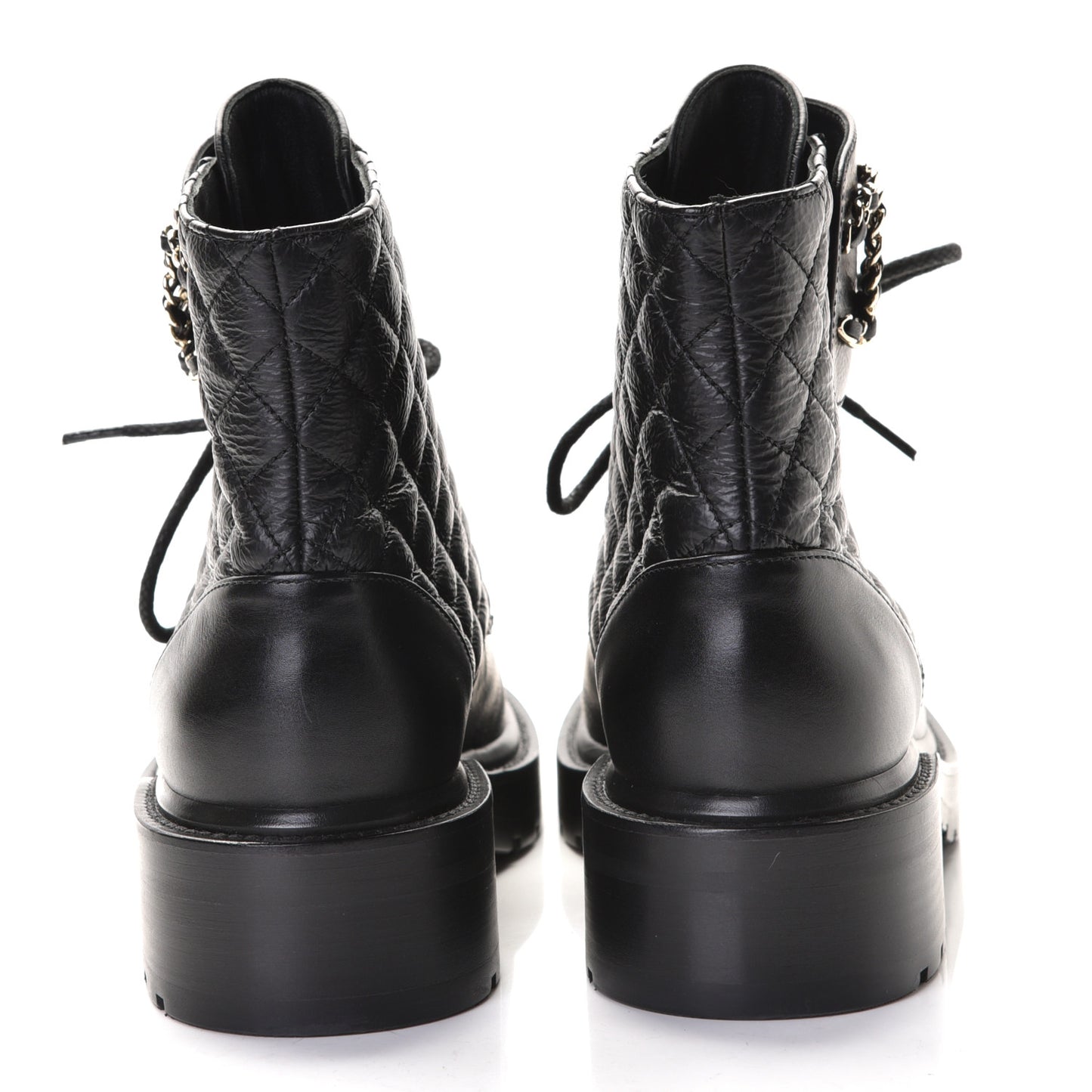Shiny Goatskin Calfskin Quilted Lace Up Combat Boots 38.5 Black