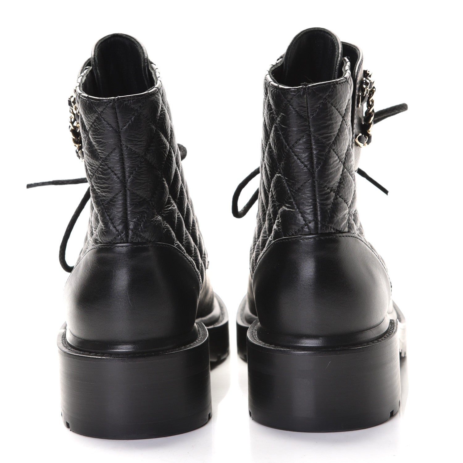 Chanel Shiny Goatskin Calfskin Quilted Lace Up Combat Boots 38.5 Black 5 of 6