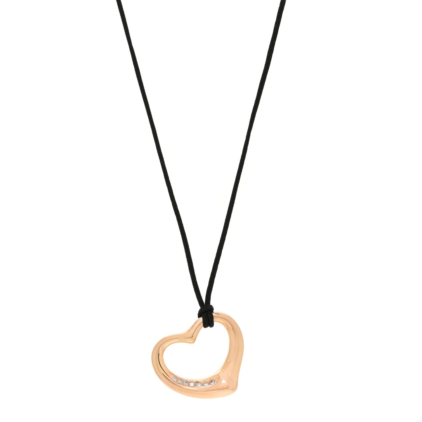 18K Rose Gold Diamond 26mm Elsa Peretti Open Heart Pendant Cord Necklace