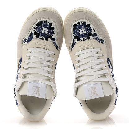 Louis Vuitton Suede Calfskin Floral LV Stadium Low Top Sneaker 37.5 White Blue 2 of 9