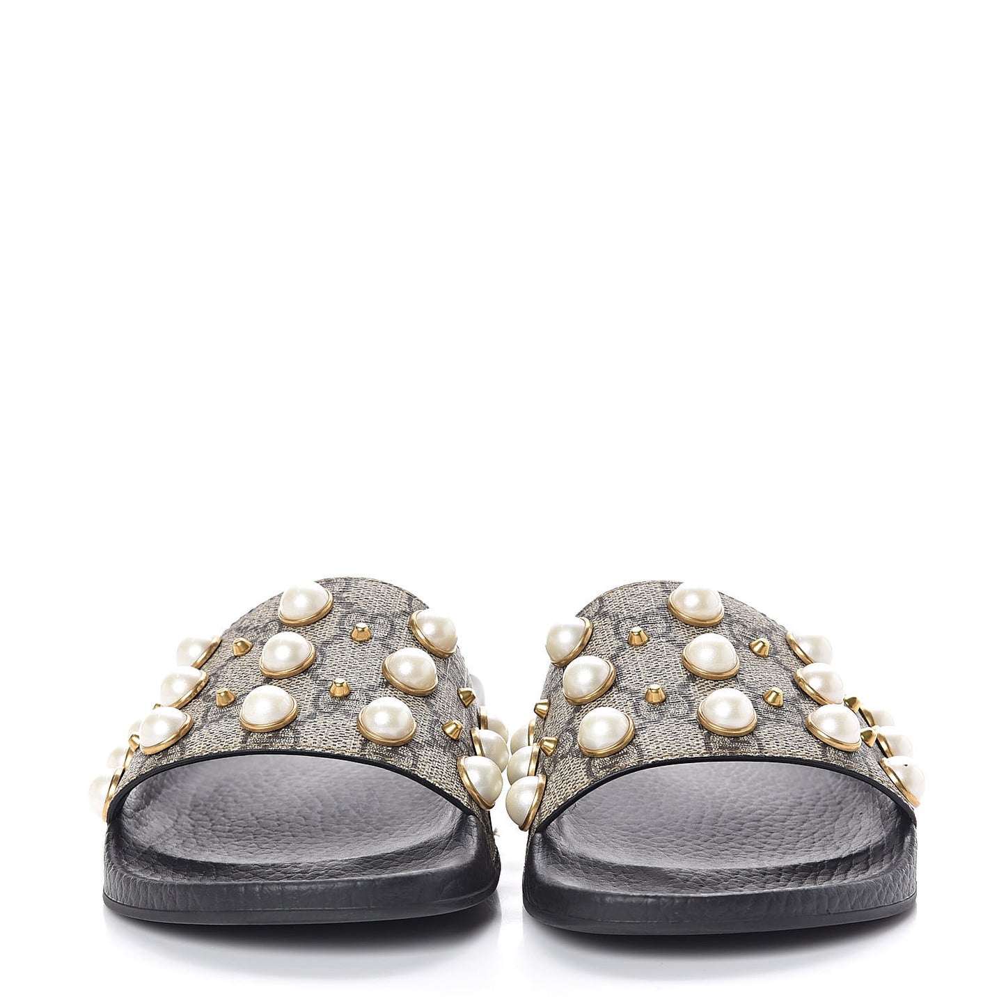GG Supreme Monogram Pearls Slide Sandals 36 Beige
