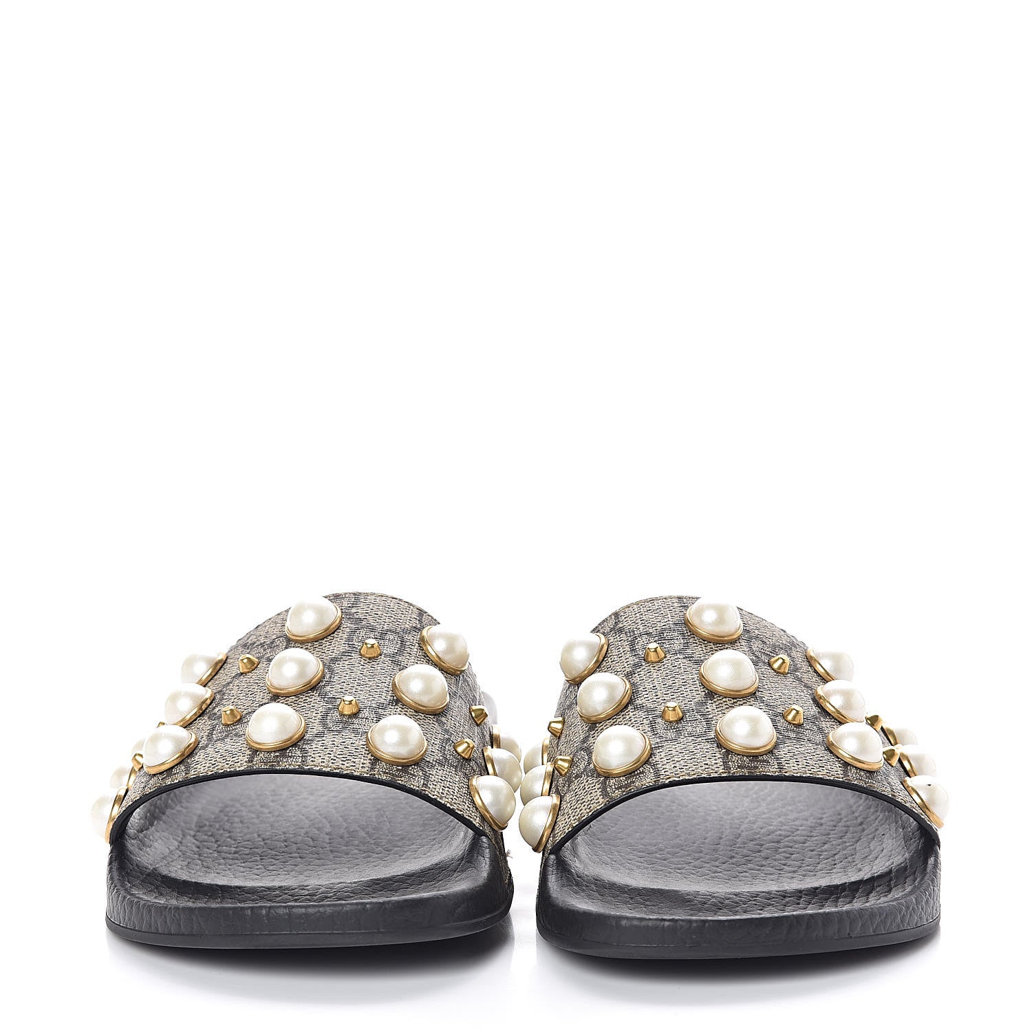 Gucci GG Supreme Monogram Pearls Slide Sandals 36 Beige 2 of 7