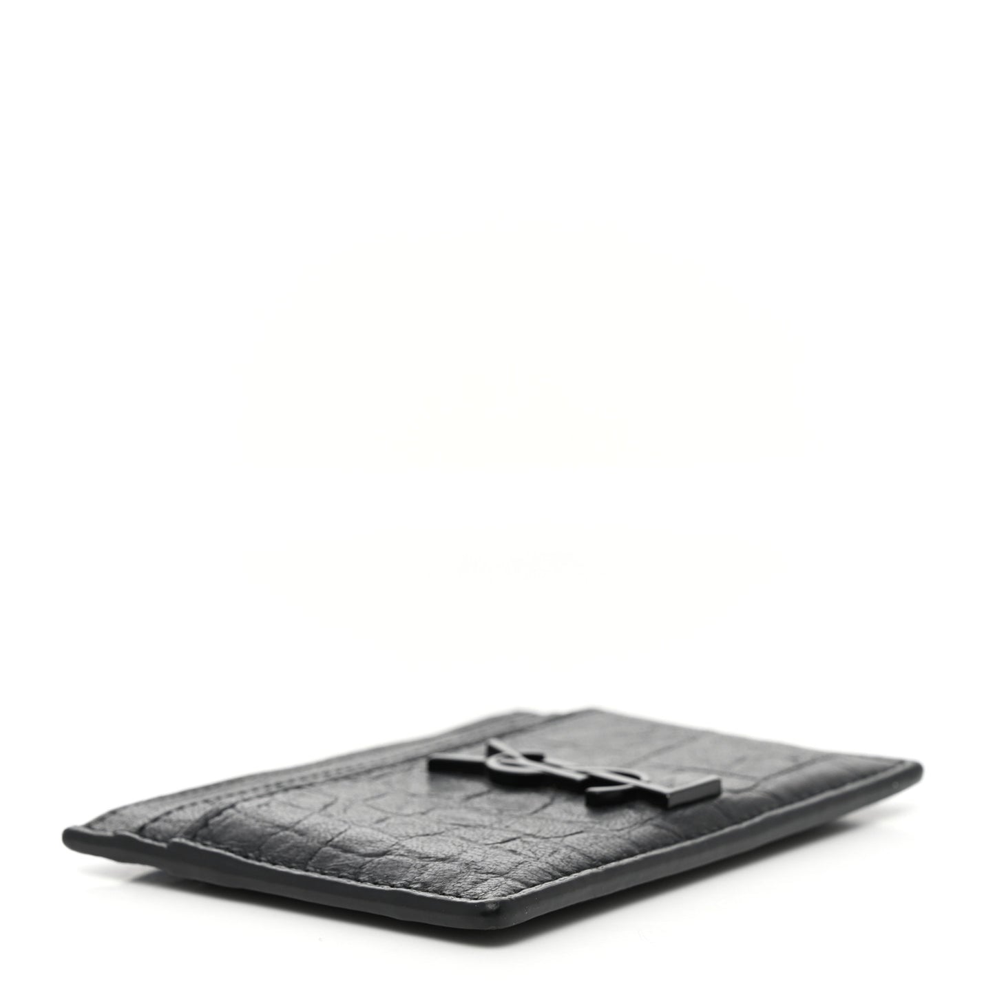 Calfskin Crocodile Embossed Monogram Credit Card Case Black