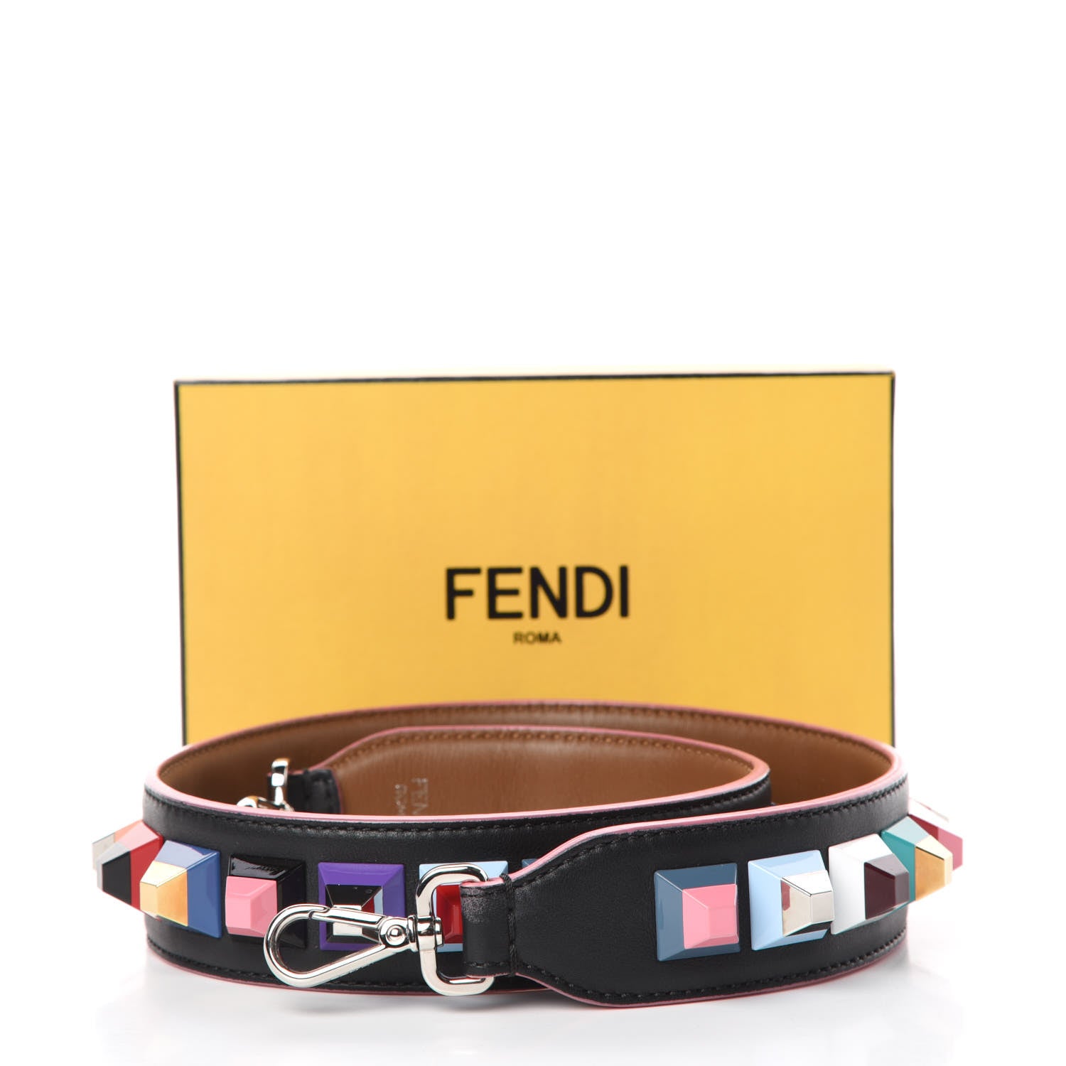Fendi Vitello Dolce Plexiglass Bi-Color Studded Strap You Black Brownie Multicolor 4 of 4
