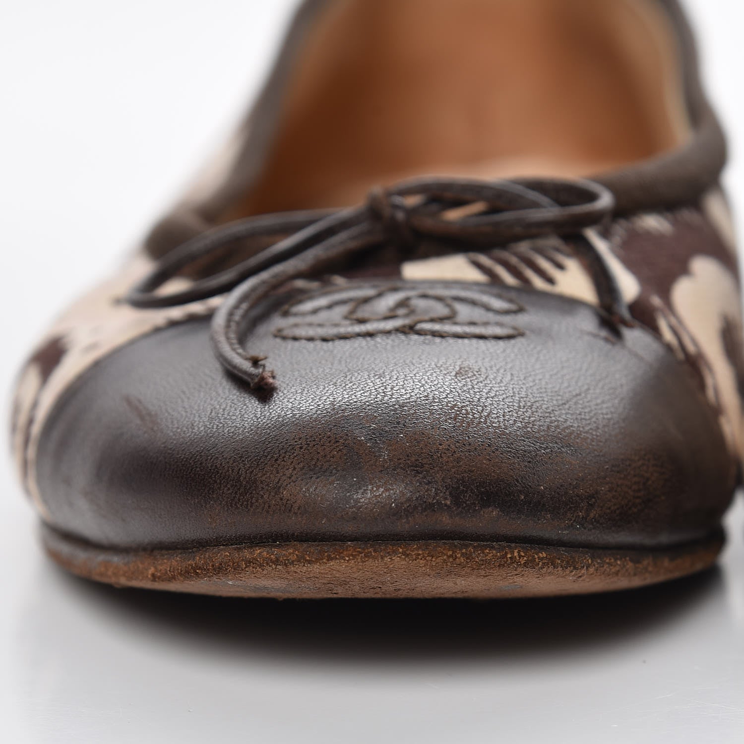 Chanel Lambskin Canvas Printed CC Cap Toe Ballerina Flats 39 Brown 8 of 13